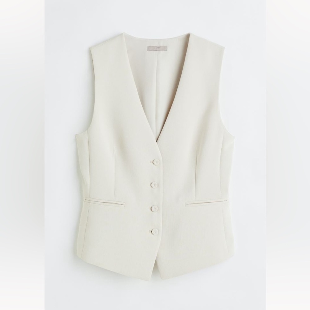 H&M Beige Cream Nude Button Suit Vest S Small